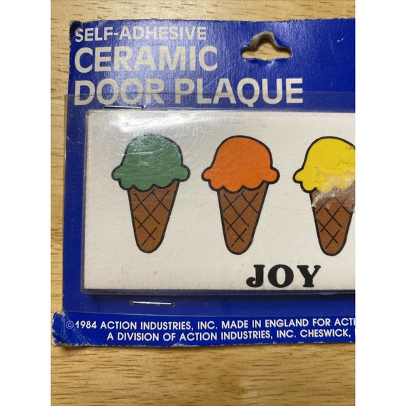 Vintage Retro Dead Stock JOY With Ice Cream Cones Ceramic Door Name Wall Sign - Picture 6 of 12